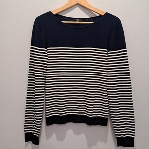 Chic by Jacob Navy & White Breton Striped Nautical Coastal Sweater Womens M